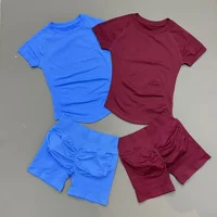 Ensemble de sport 2 pièces pour femme : T-shirt à manches courtes taille basse et short, idéal pour la gym, l'entraînement, le fitness, le jogging, le yoga – Doux et extensible 4