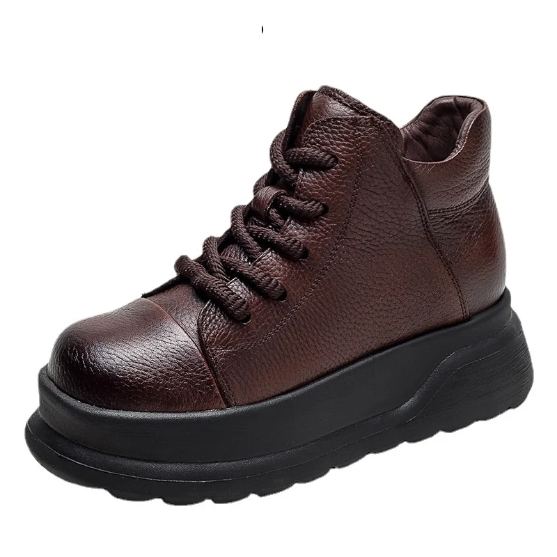 

Fujin/женские ботинки на танкетке 5 см в римском стиле; Сезон осень; Ботинки в британском стиле в стиле ретро; Натуральная кожа; Ботильоны в байкерском стиле; Сезон весна; Этническая обувь