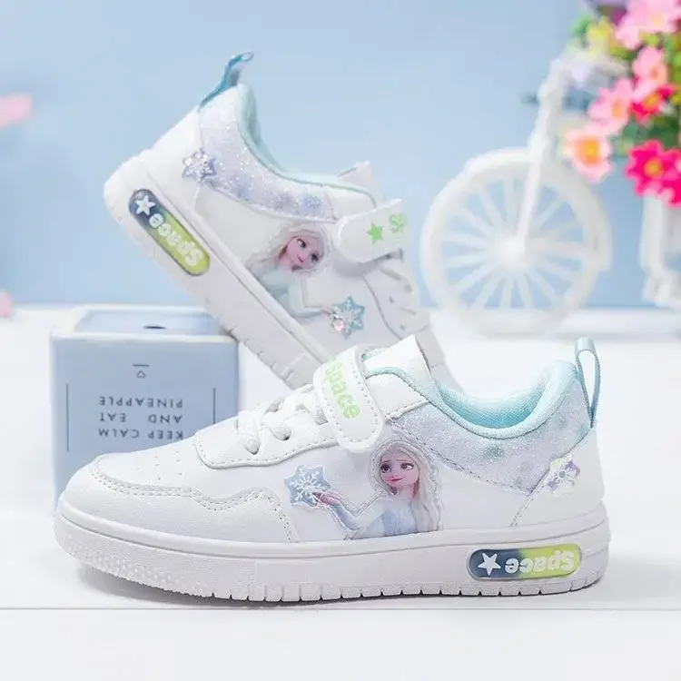 

Повседневные туфли для девочек Disney, новинка весны, детская белая обувь с мультяшным принтом «Холодное сердце», кроссовки для маленьких девочек