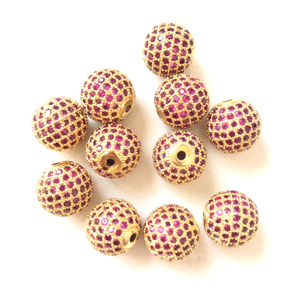 10 Stück 10 mm 12 mm Fuchsia Zirkonia Mikro gepflasterte Disco-Kugel-Abstandshalter-Perlen für Armbandherstellung, Taillenzubehör, Schmuck, DIY-Versorgung – Detail 7
