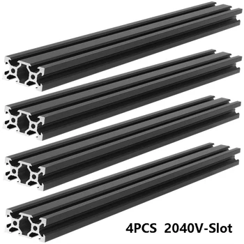 4pc/lot Black 2040V-slot European Standard Industrial Aluminum Alloy Profile 10-1000mm Length Linear Rail for DIY 3D Printer CNC