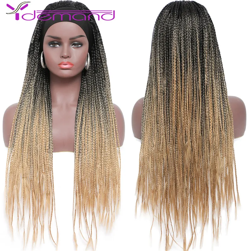 

Y Demand Headband Box Braids Wig 26inch Long Braided African Wig Natural Black Synthetic Braiding Hair For Women/Men