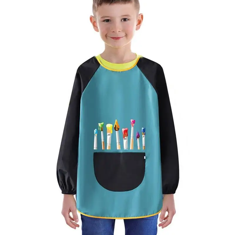 

Painting Smocks Round-neck Kids Art Smock Good Elasticity Waterproof Children Apron For Cooking Baking Grilling Cute Fashionable