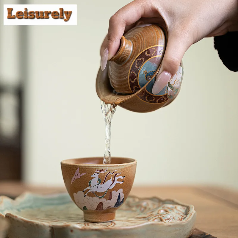 Creative Dunhuang Bodhisattva Tea Set Complete Gaiwan Tea Ceremony Set Teapot And Tea Cup Set Portable Travel Tea Items Gift