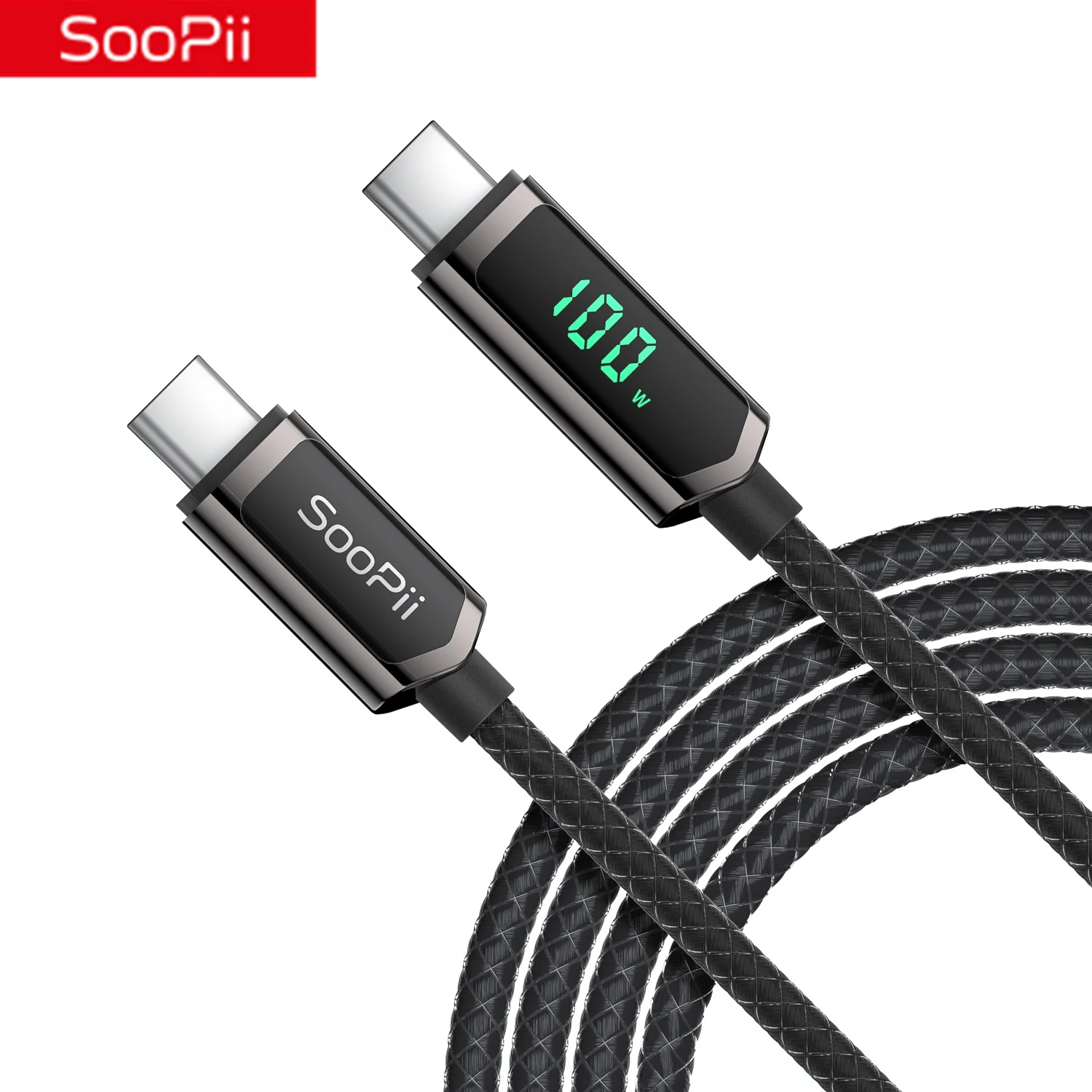 SooPii 100W USB C to USB C Cable Nylon Braided Cable with LED Display AliExpress