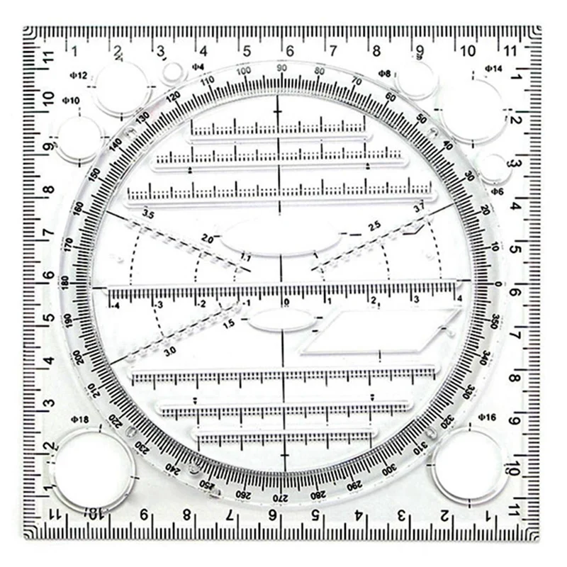 

2X Multifunctional Circle Drawing Template, Geometric Drawing Tool, Measuring Ruler, Rotatable Angle