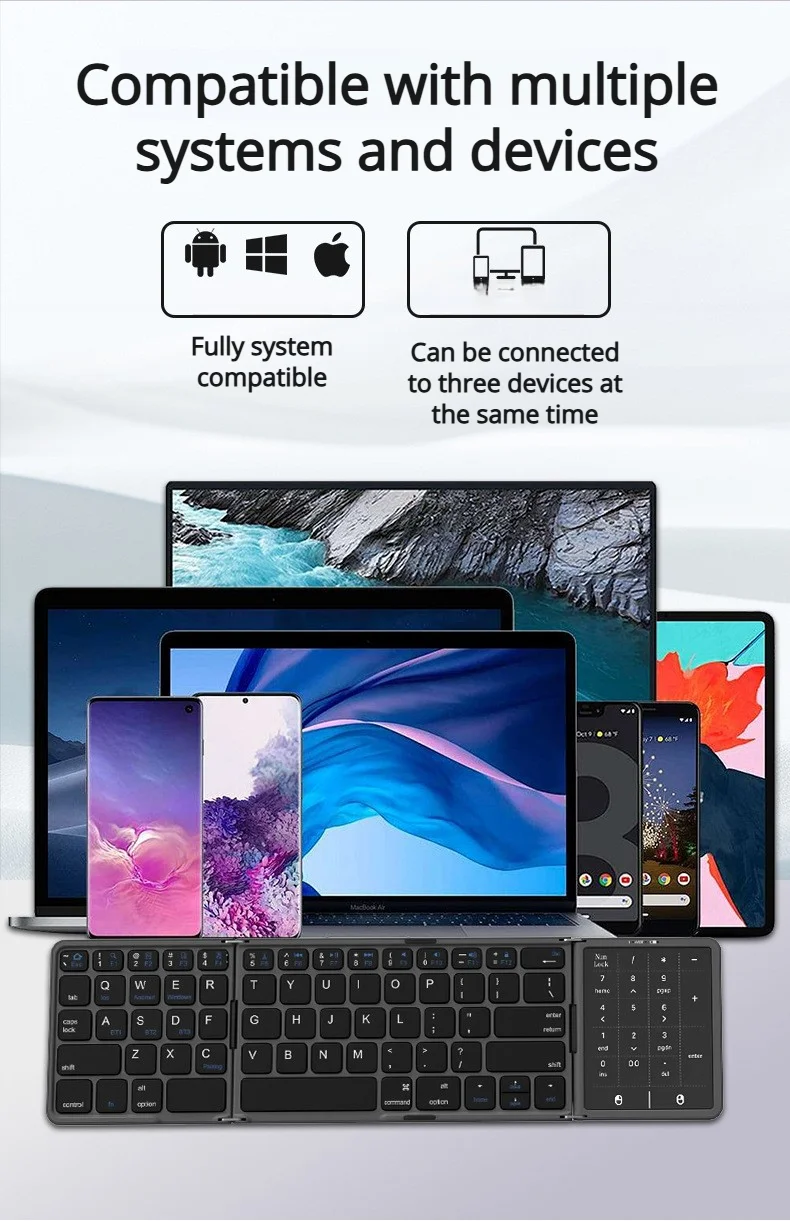 2026 Nuova tastiera pieghevole a tre ante Bluetooth con touchpad, portatile, pieghevole, per PC, Mac, smartphone e iPad_voghion.com