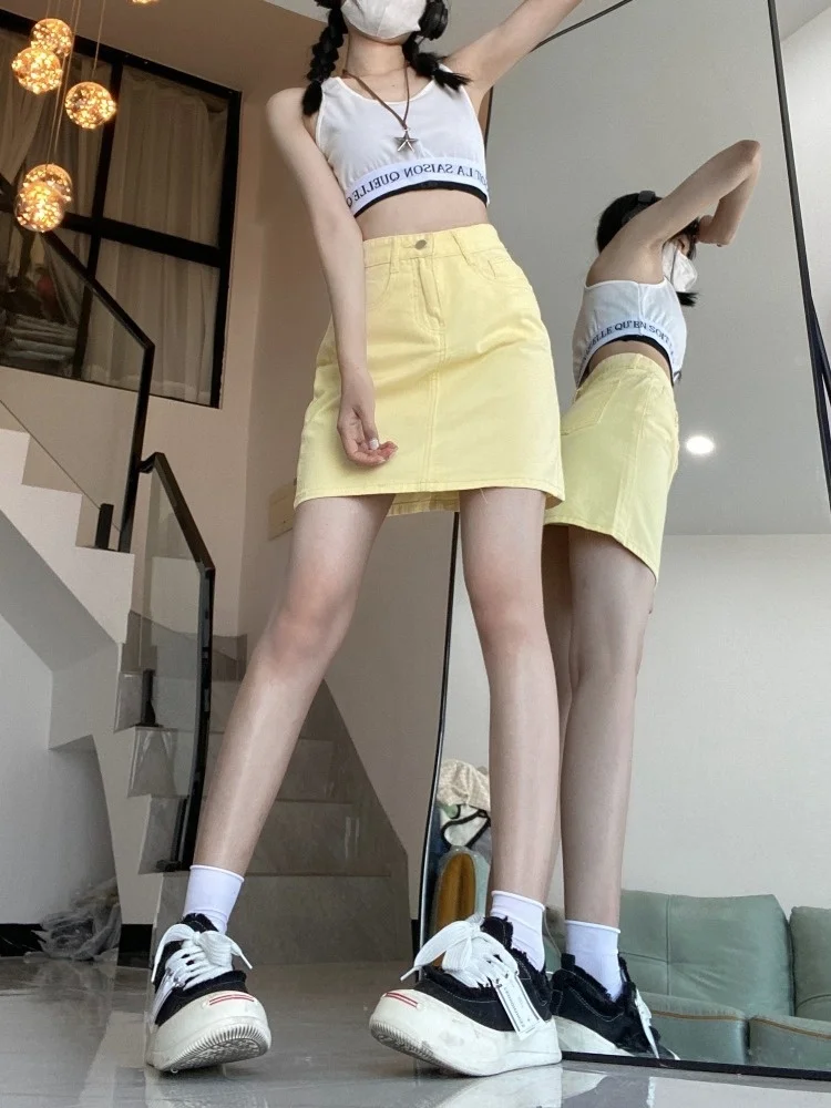 

Hong Kong Style Street Denim Skirt, Women's 2023 Summer High Waisted Short Skirt, Fashionable Solid Color Simple Buttocks Skirt