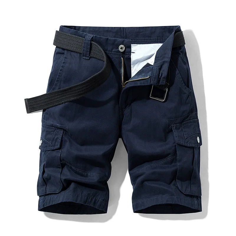 New Summer Casual Short Men Fashion Solid Cargo Shorts Cotton Breathable Jogger Knee Length Breeches Bermuda Mens Short Pants