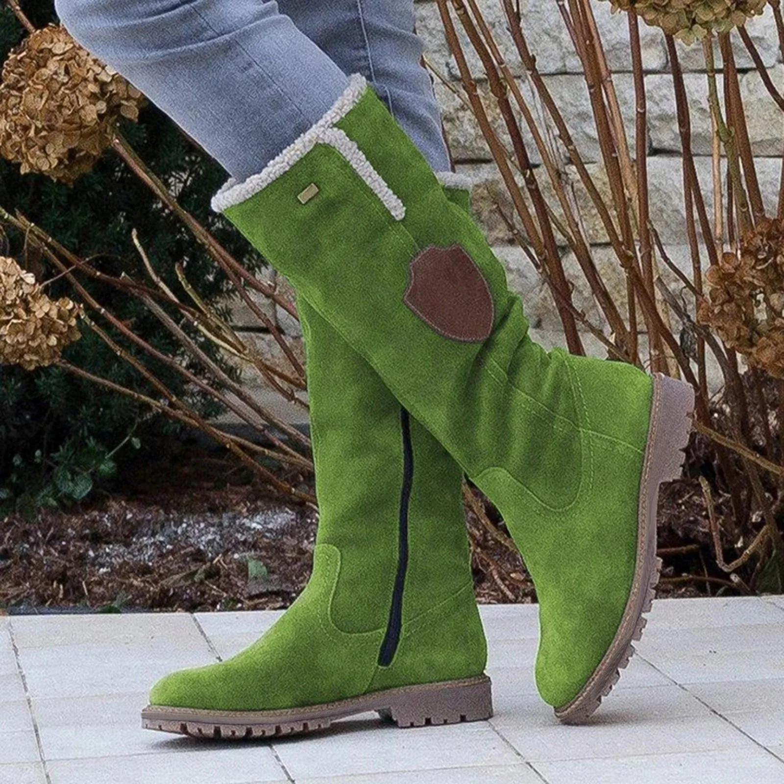 Demi-bottes mode suédine couleur unie - Grandes tailles pêche automne hiver confort casual