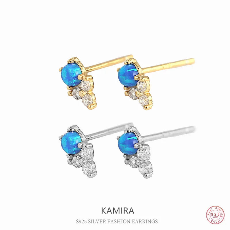 Kamira 925 Sterling Silver Girls Opal Blue Zircone Orecchini Per Le Donne Vintage Temperament Piercing Orecchini Banchetto Rock Jewelry
