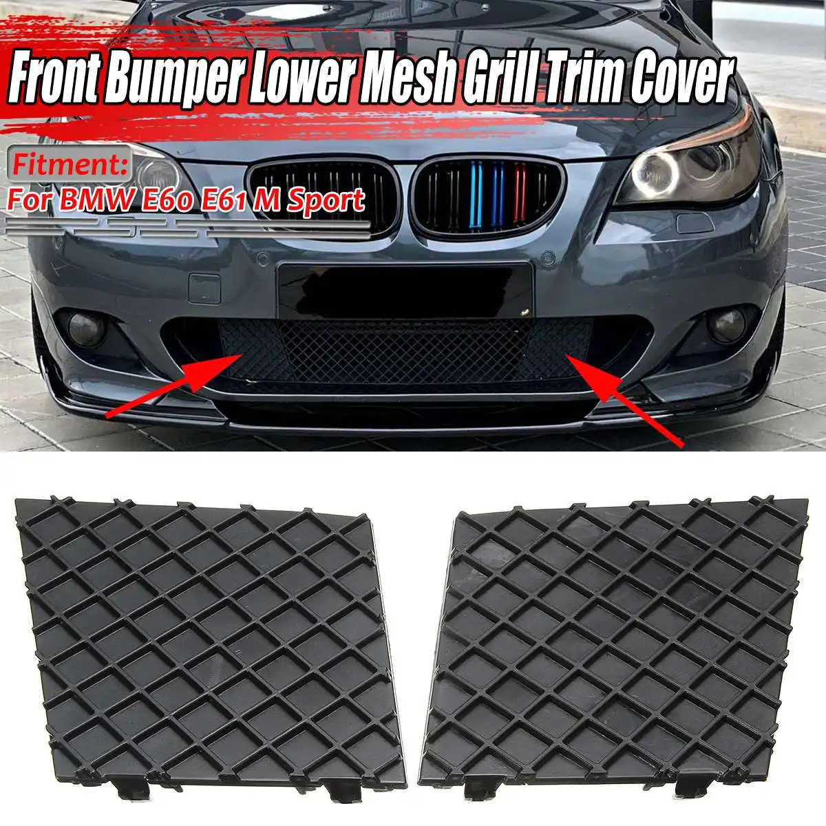 A Pair Black E60 E61 Car Front Bumper Lower Mesh Grill Plate Trim Cover For BMW E60 E61 M