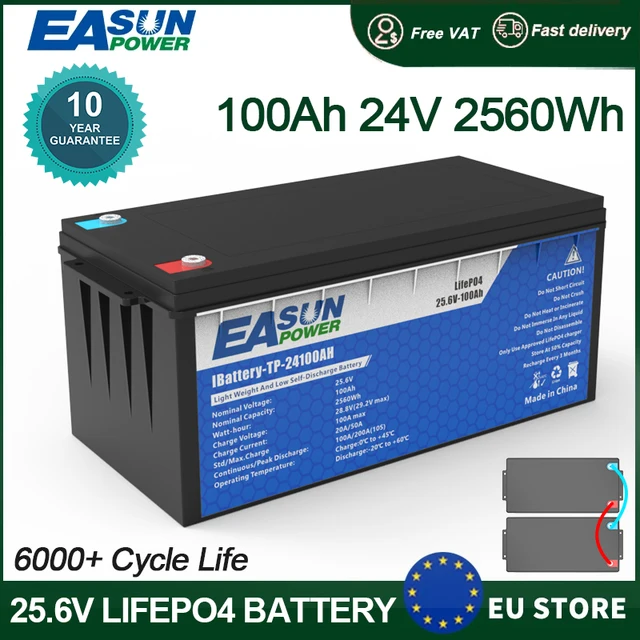 Liative un Power-Batterie Lifepo4, 24V, 100Ah, Grade A, 25.6V, Cellule Parallèle et Personnalisée, BMS + 2000 SubiciLife, Stock Pologne pour le Stockage 1