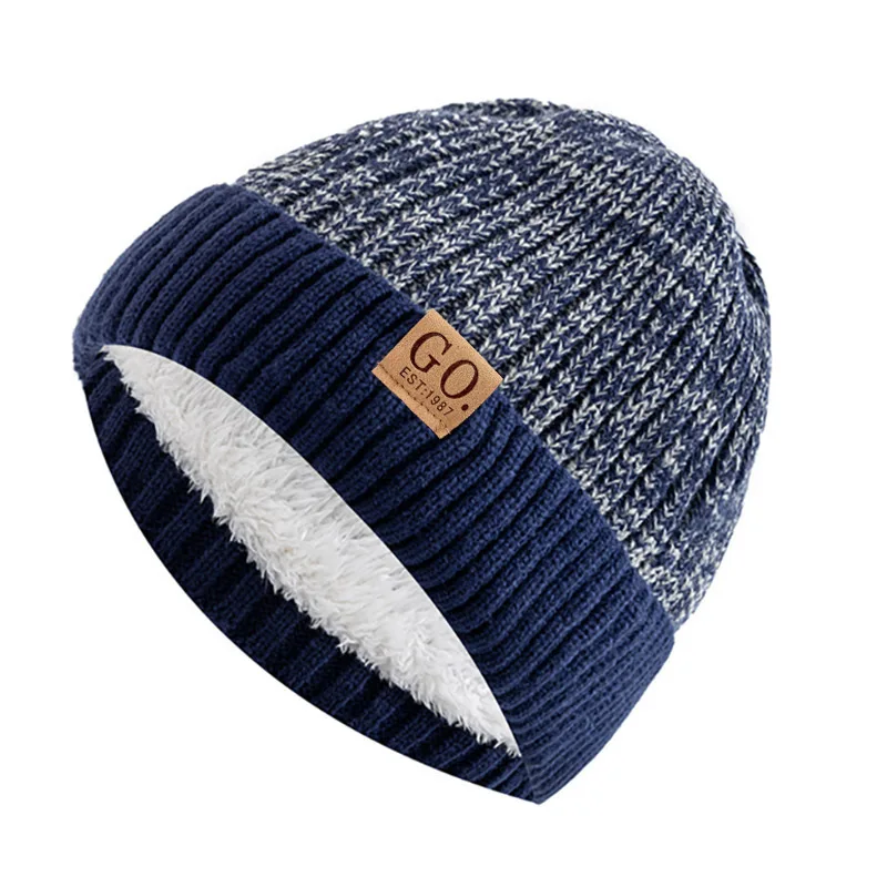 Unisex Two-Tone Winter Hats Add Fur Lined Men And Women Fashion Warm Beanie Cap Casual Winter Knitted Hats 6