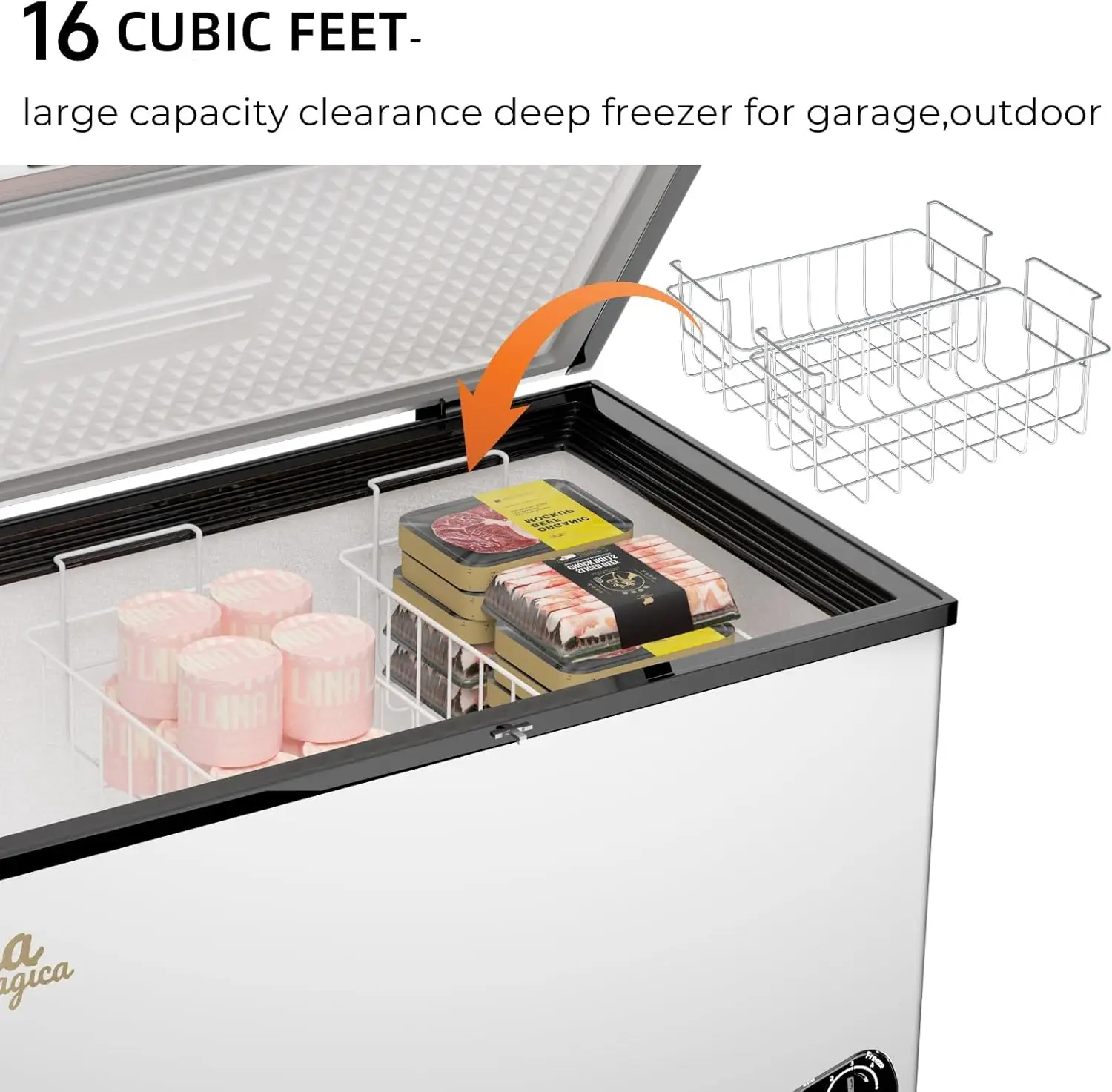 Chest Freezer 16 Cu.ft Large Deep Freezer Removable Basket Adjustable Thermostat Top Open Door Quiet Energy