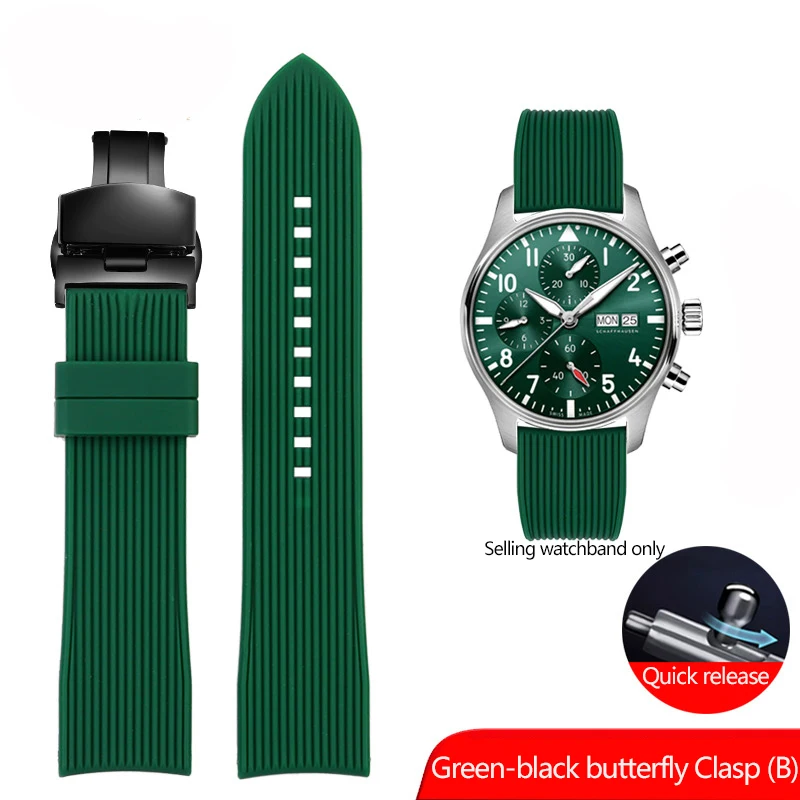 thumbnail image 1 of Correa de reloj de goma con extremo curvo de 20 mm y 22 mm para Casio EFR-303, Mido, Omega, Longines, Tissot, Seiko, Heuer, correa verde y naranja, 1 of 5