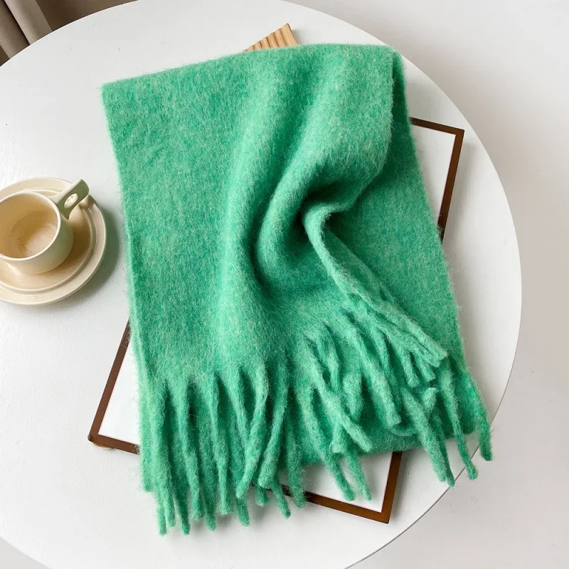 Wool Blend Long Winter Scarf Solid Color Thermal Shawl