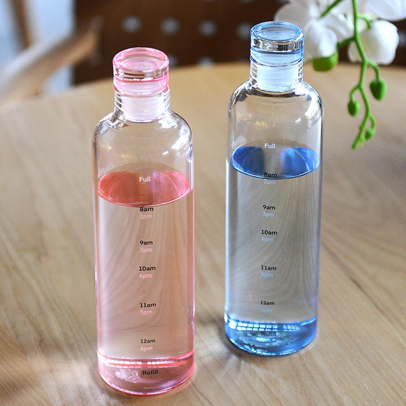 

500/650ml Large Capacity Glass Bottle With Time Marker Cover For Water Drinks Transparent Milk Juice Simple Cup Birthday Gift