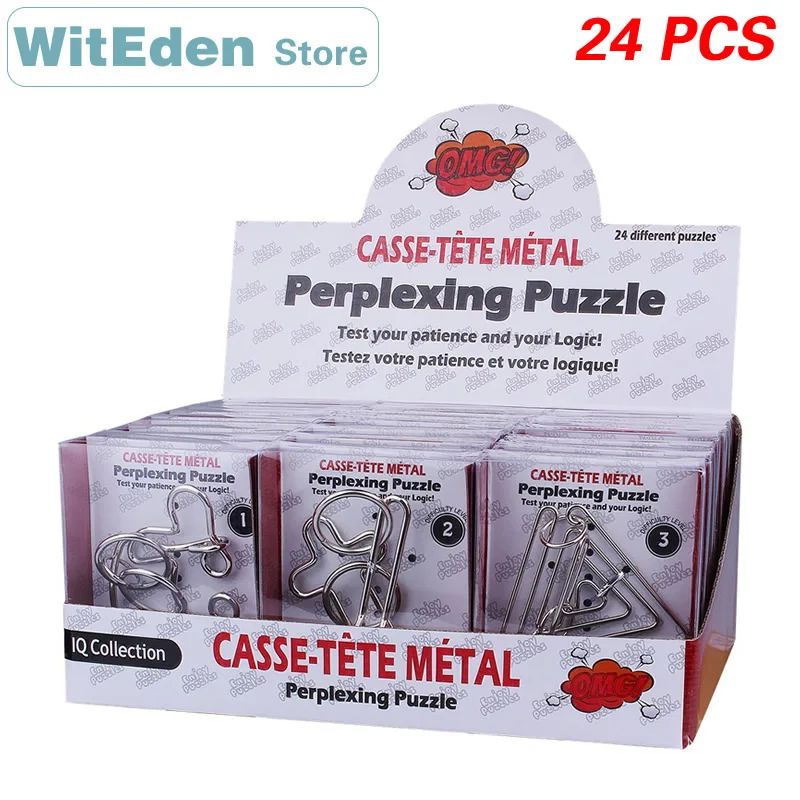 3D Metal Wire Casse-Tete Perplexing Puzzles 24PCS/Sets Classic Knot Intelligence Buckle Interlock IQ Collection Antistress Toys