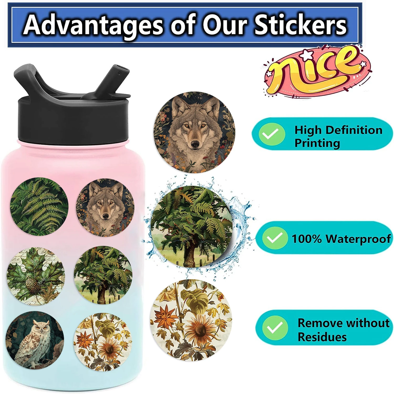 50PCS Retro Cartoon Zoo Wild Animals Stickers for Toy DIY Phone Luggage Skateboard Laptop Kawaii Decals Graffiti Sticker 2