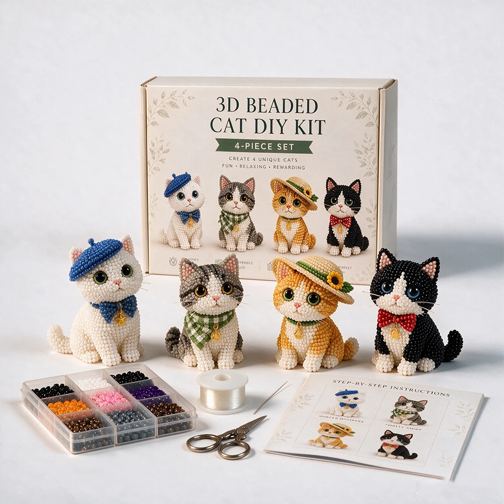 Deluxe 3D Beaded Cat DIY Kit: Creative Ornament Crafting Experience