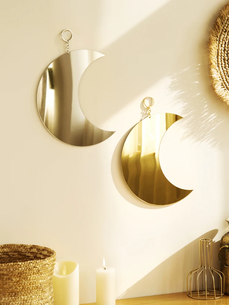 Gold And Silver Moon Decorative Wall Mirror Boho Bedroom Living Room Wall Decor Aesthetic Room Decoration Hanging Crafts