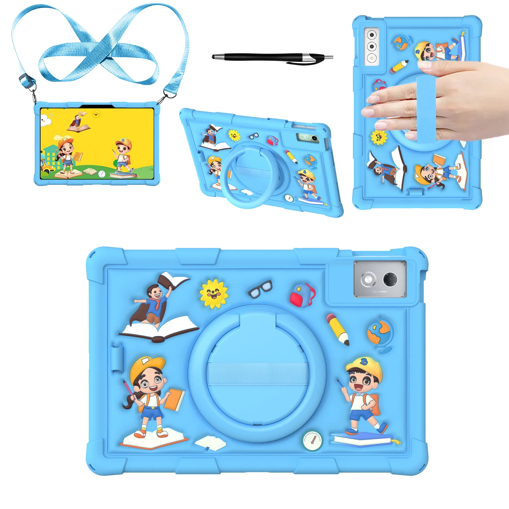 Cartoon Kids Tablet Case with Strap and Pen Holder