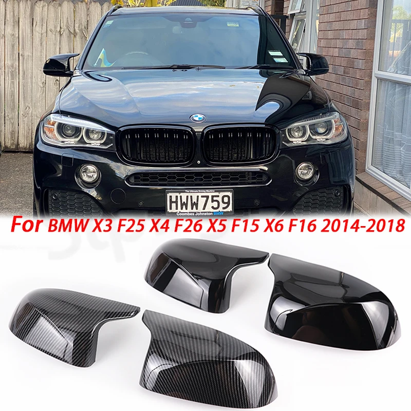 Auto Car Rear View Side Mirror Cover Trim for BMW F25 X3 F26 X4 F15 X5 F16 X6 2014 2015-2018 Bright black Carbon Fiber Style