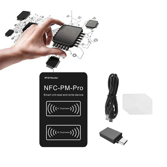 RFID Smart Chip Reader PM PRO Decoder+5XUID Card NFC Key Copier 13.56Mhz 125Khz Badge Write Token ID IC Tag Clone 6