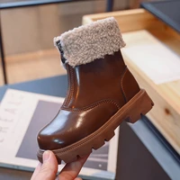 Zip Design Kids Leather Boots for Girls Autumn Winter Plus Thin Cotton Warm Snow Boot Waterproof Children Casual Snow Shoes 5