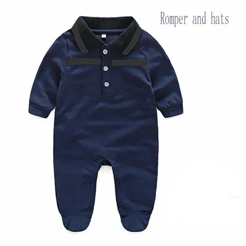 

New spring fashion letters romper and hat baby clothes cotton long-sleeved newborn toddler boys and girls romper 0-24 month