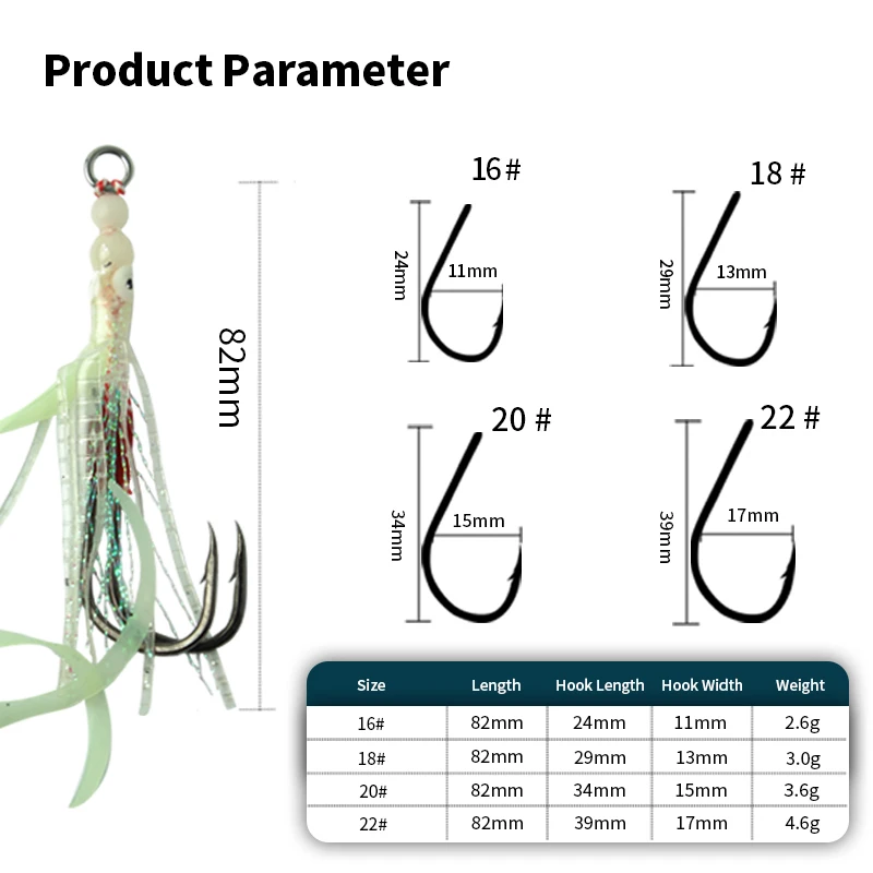 Kawa 3pcs Fishing Hook Iron Plate Squid String Hooks luminous Weight 2.6-4.6g Length 82mm For Fish Bass Hairtail Culter Alburnus