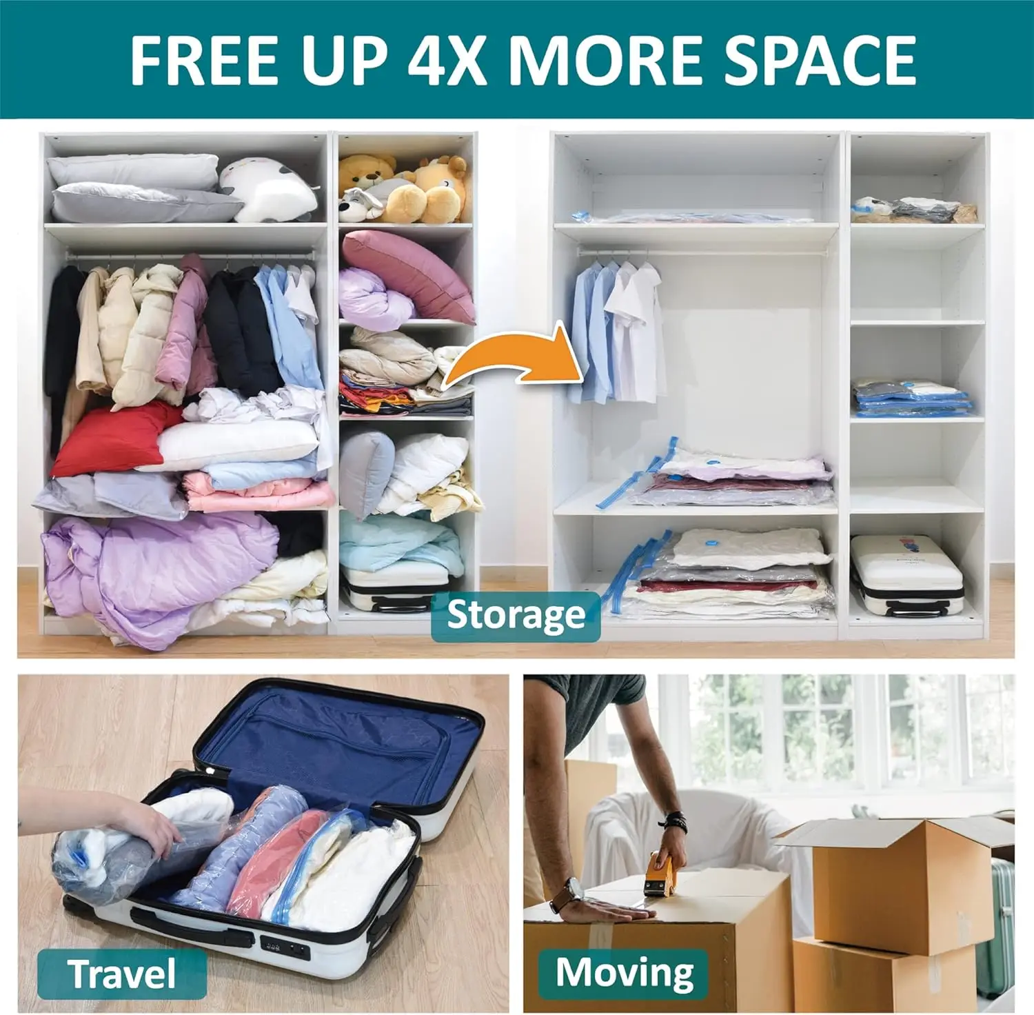 Space Saver Bags Compression Storage Bags for Comforters and Blankets, Vacuum Sealer Bags for Clothes Storage 3