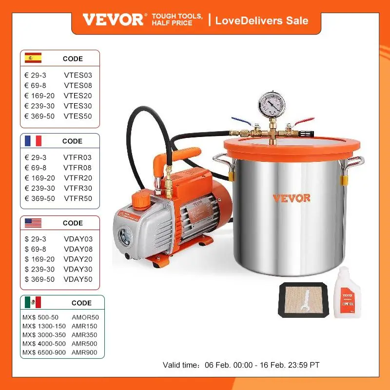 VEVOR 3GAL/5GAL Vacuum Chamber&3.5CFM Pump Kit Tempered Glass Lid Vacuum Degassing Chamber Kit for Stabilizing Wood, DIY Epoxies