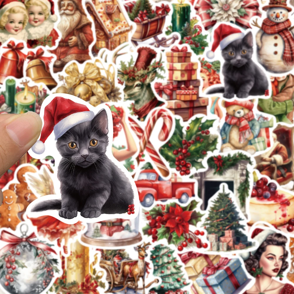 10/30/50pcs Retro Christmas Cartoon Decoration Stickers Decals Toys Waterproof Scrapbooking Stationery Laptop Sticker Wholesale 500 pcs roll words reward sticker thank you stickers christmas gift scrapbooking stationery stickers round cartoon stickers