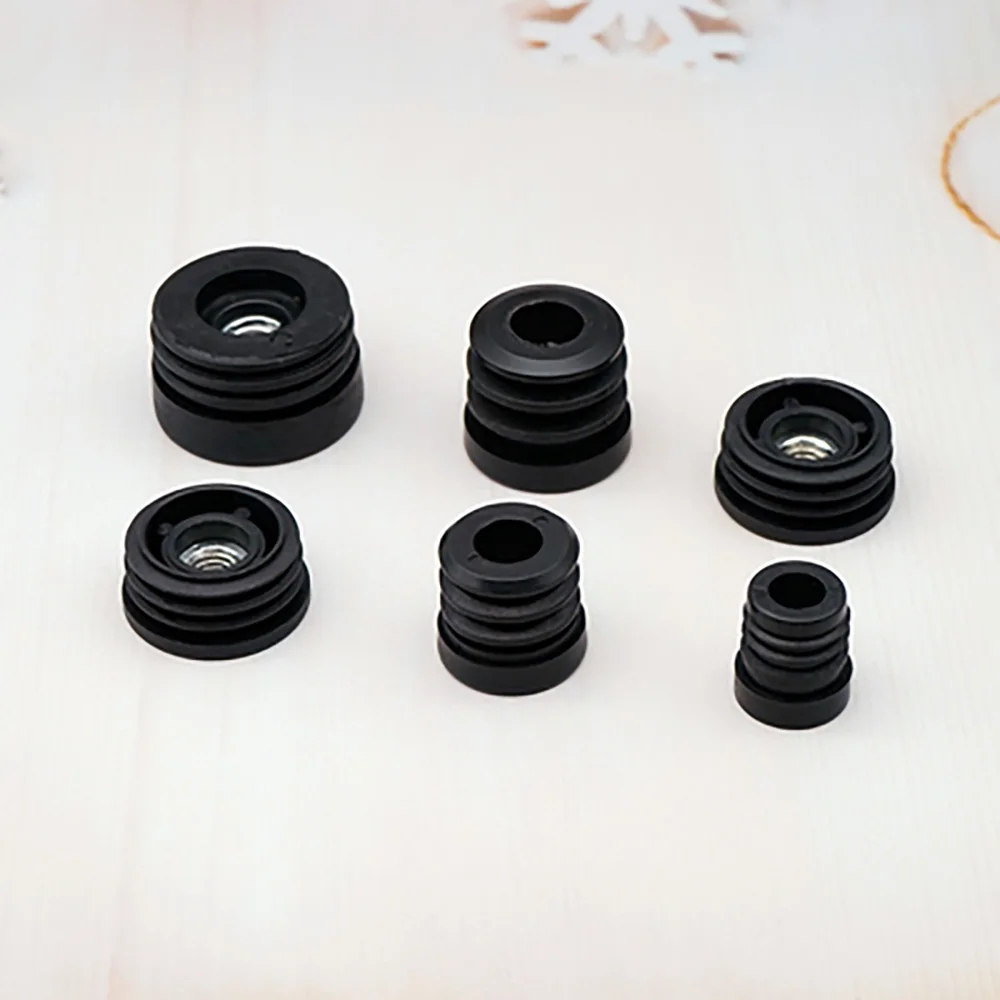 Plastic Pipe Plugs 4pcs Round Pipe Tube Blanking End Caps M6 M8 Hole Plug Nut Foot Pad Balance Adjustable Wheel Accessories