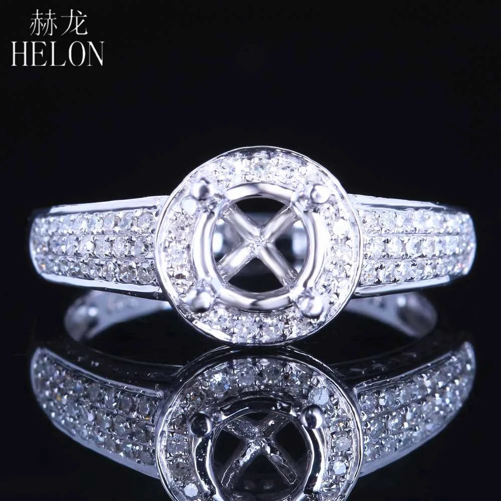 

HELON Round 6mm Solid 14K 10K White Gold VVS/DEF Moissanite Diamonds Semi Mount Engagement Ring Setting Women Fine Jewelry