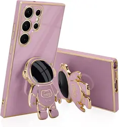 Luxury Astronaut Stand Case - Ultra Slim Fit Soft Shockproof Bumper with Electroplated Finish - S23 (PURPLE)