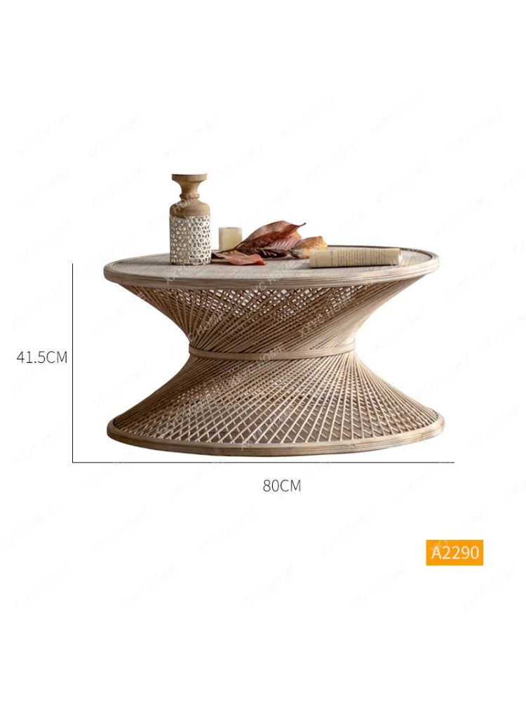 

Nostalgic Homestay Hotel Rattan Large and Small Table Balcony Bamboo Rattan round Table Artistic Reception Tea Table Side Table