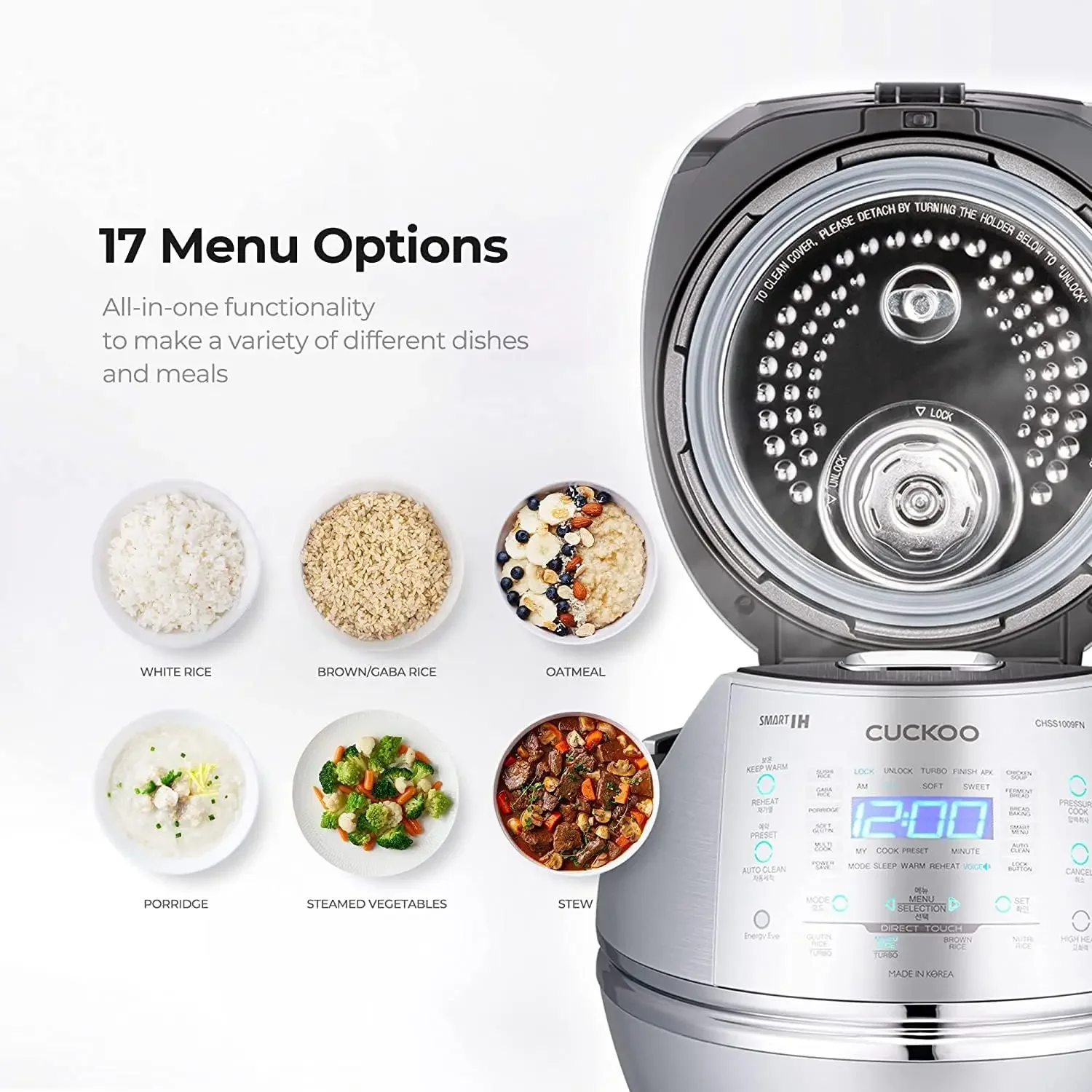 Heating Rice Pressure Cooker 10 Cup Full Stainless Steel Interior with Non-Stick Coating-3-Language Voice Nav 2