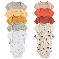 New Born Bodysuits Unisex 5Pieces Baby Girl Clothes Solid Color Cotton Baby Boy Clothes Set Cartoon Print Summer Bebes 1