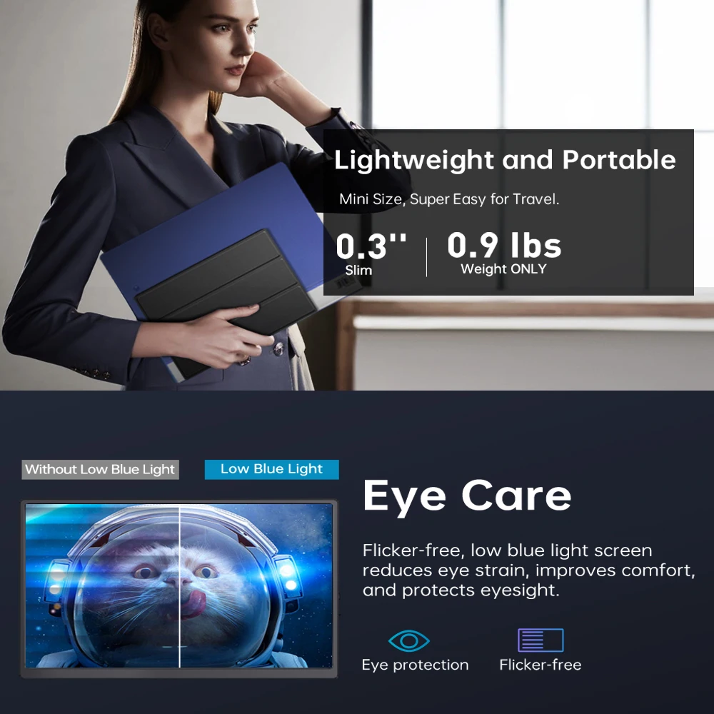 VCHANCE 10.5'' 휴대용 모니터 터치 스크린 VESA 75mm 가죽 케이스 포함 노트북 Mac용 100%sRGB 사무용 여행용 디스플레이 익스텐더