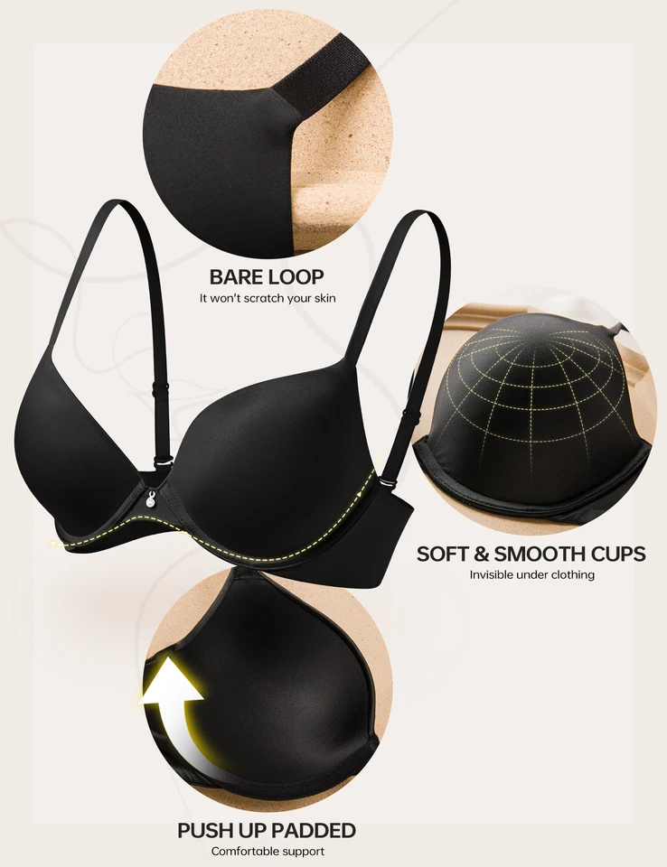Reggiseno Senza Ferretto Push-Up - Comodo, Senza Cuciture, Con Spalline Regolabili, 55% Nylon 45% Elastan - Foto 3