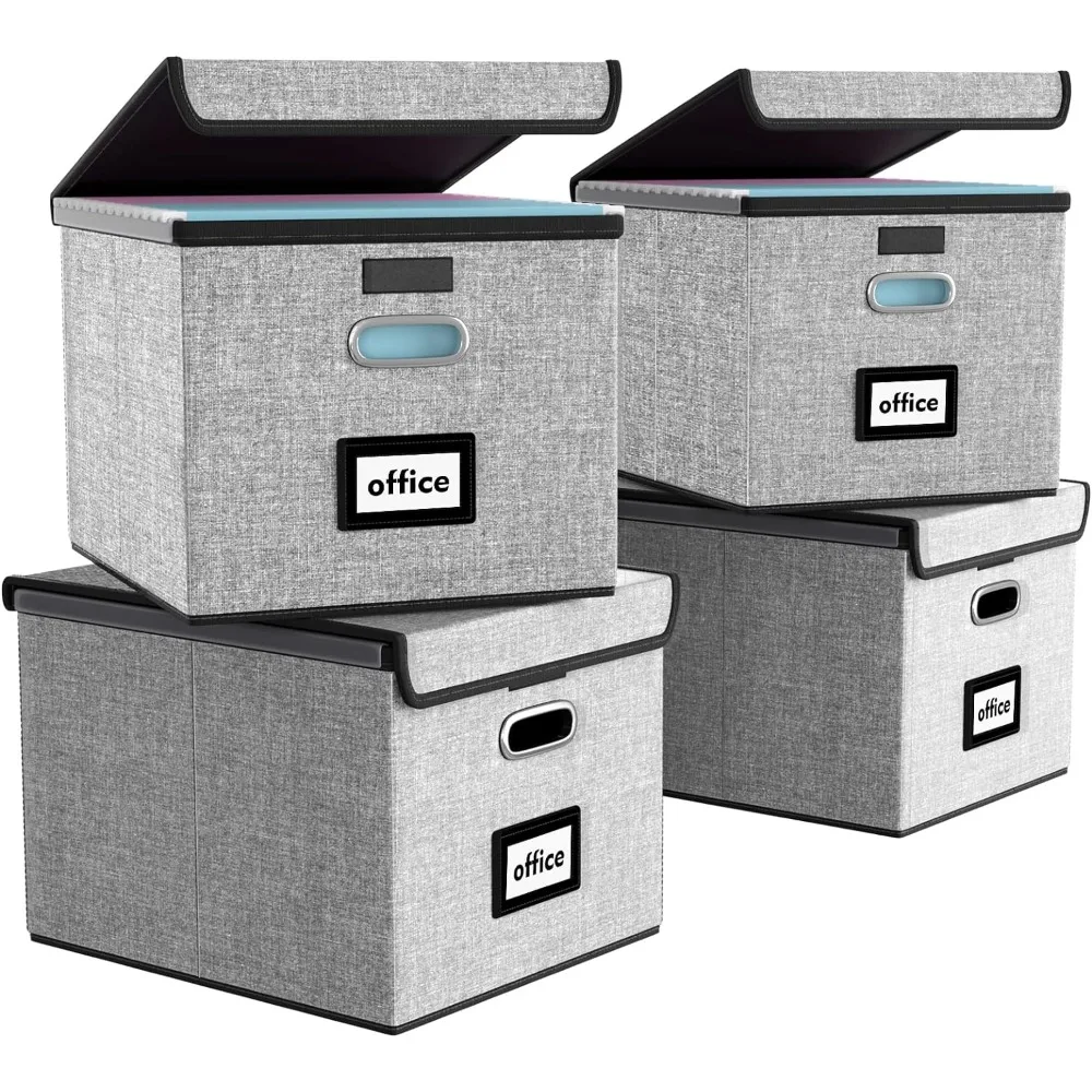 

Портативный органайзер для файлов, набор из 4 шт., большие льняные подвесные ящики для хранения офисных документов с крышками, 14,9x12,7x10,8 дюймов