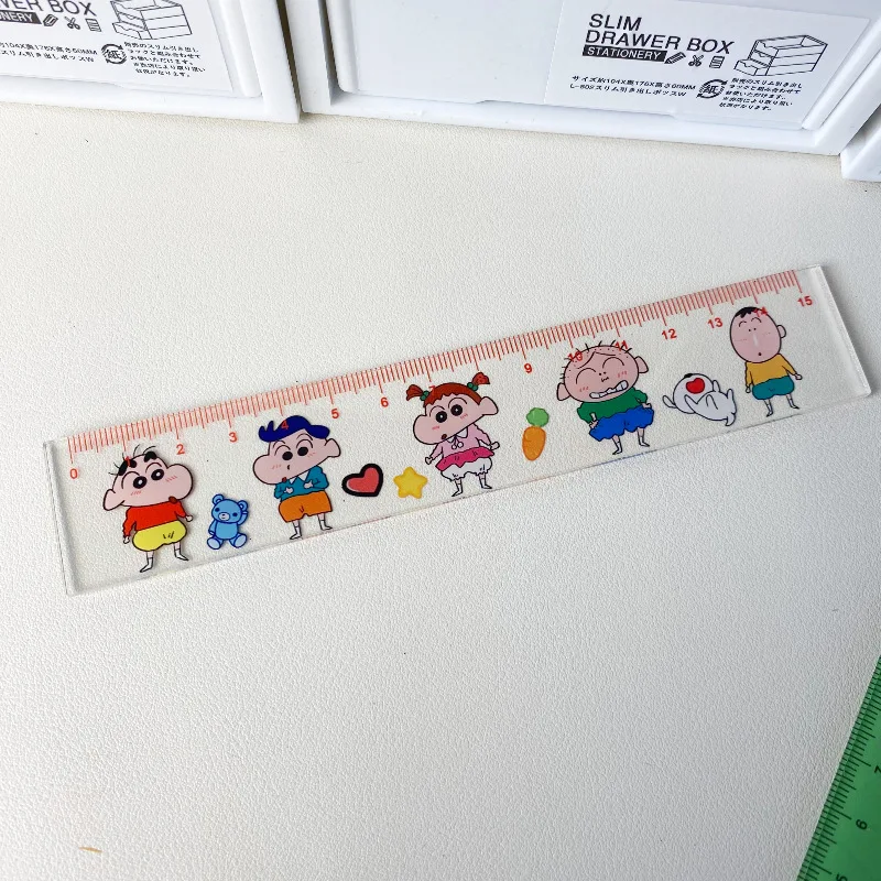 15cm 크레용 신찬 눈금자 애니메이션 캐릭터 귀여운 눈금자 세트 그리기 측정 기하학적 눈금자 학교 사무용품 편지지