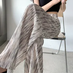 Ice Silk Wide Leg Pants Women's Summer Thin High Waist Drop Feel Summer Relaxed Loose Straight Tie Dyed Pants