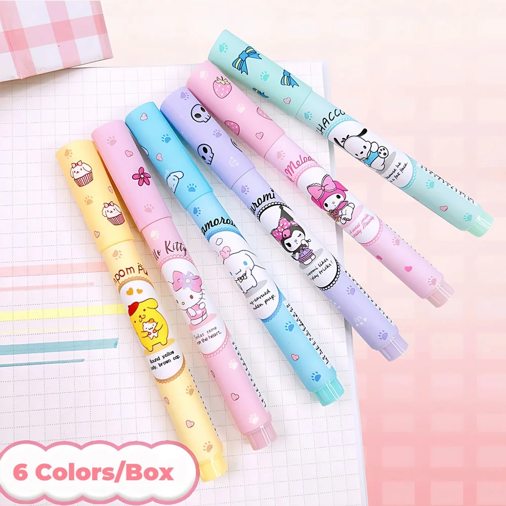 6Pcs/Set Kawaii Highlighter Set Pastel Colors Fluorescent Marker Pen Cute Soft Tip Highlighters for Student School Office Supply