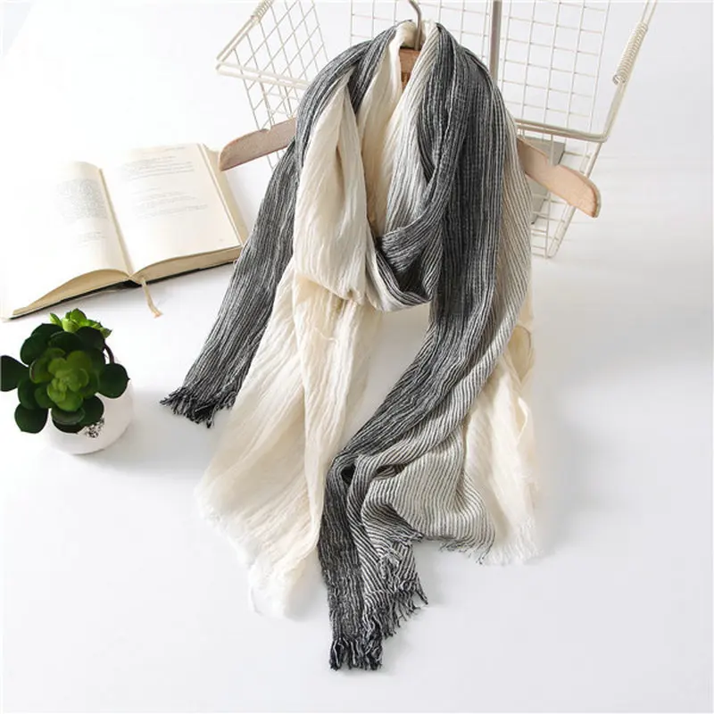 Unisex Men Women Ombre Shawl Spring Summer Cotton Blend Gradient Scarves Hijab Casual Male Scarves Crinkle Global Scarf YG367 knitted scarf cashmere scarf tactical scarf neck tube scarf fleece scarf polar fleece scarf hair ribbon scarf