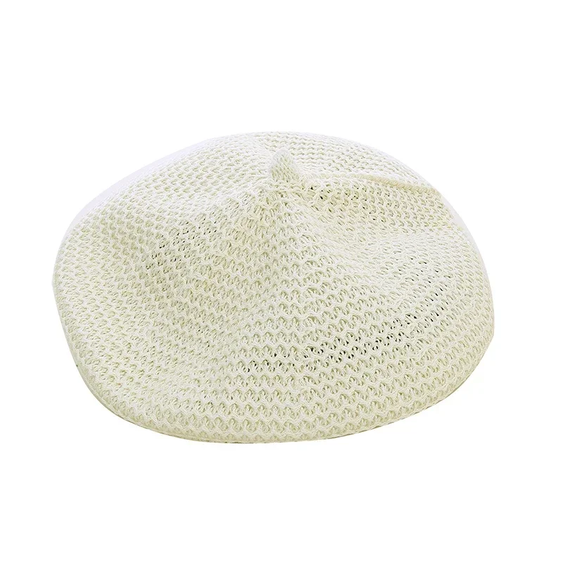 Women's Knit Beret Hat - Breathable Summer Straw Painter Style_voghion.com
