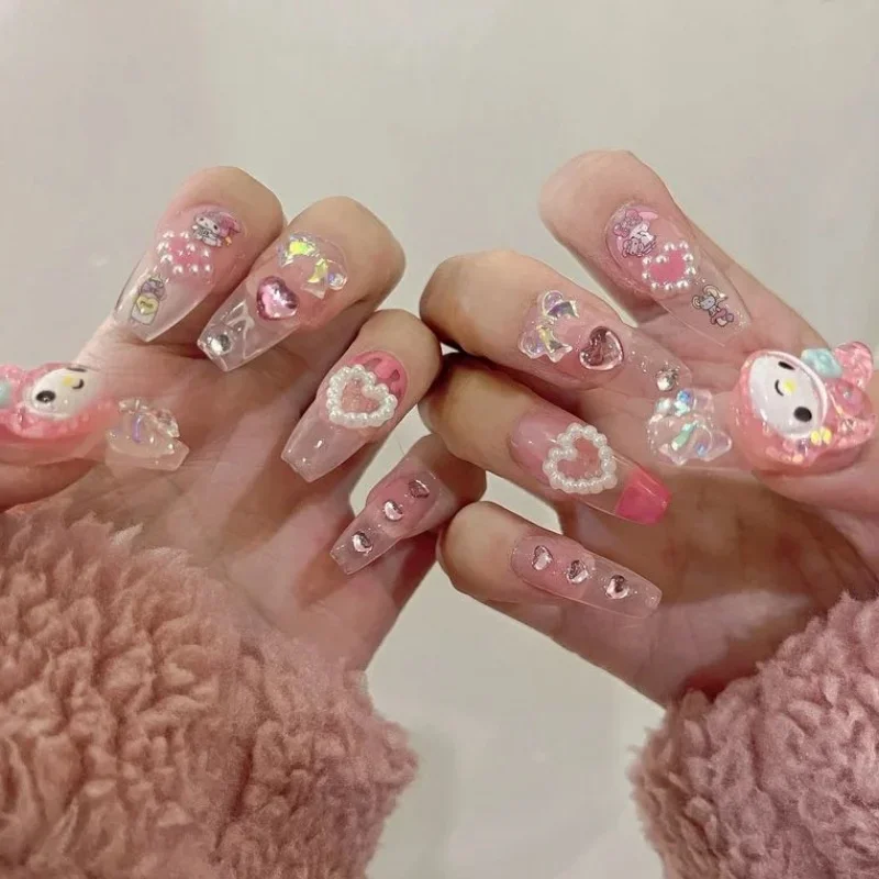 

Sanrios аниме Kawaii Маникюр MyMelody Cute Стиль инстаграм High Beauty Pure ручной работы студентки съемные ногти подарки